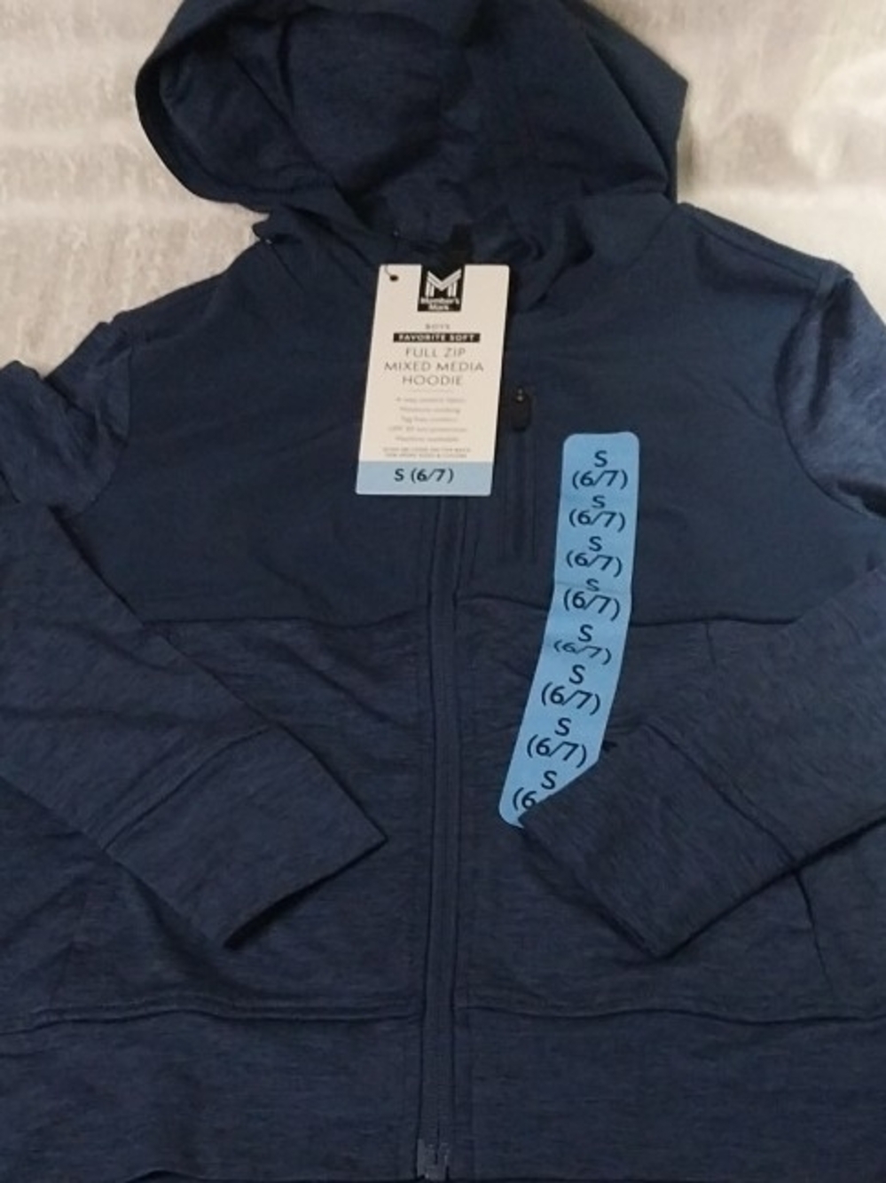 Kids Full-Zip Mixed Media Hoodie - Navy Blue S 6/7